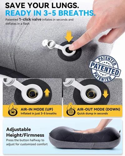 Miniatura 6 de Almohada de camping Hikenture con funda extraíble - Almohada inflable ultraligera para soporte lumbar y cervical - Almohada de mochila mejorada