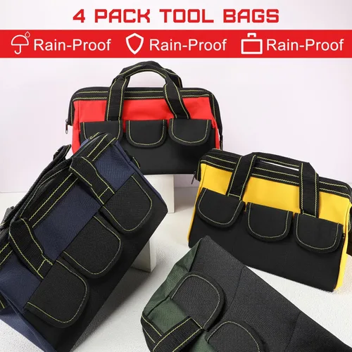 Miniatura 3 de Bolsa de herramientas de 4 piezas con base moldeada resistente al agua, múltiples bolsillos, bolsa de herramientas de boca ancha, organizador