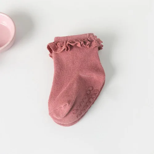 Miniatura 9 de 5 pares de calcetines antideslizantes antideslizantes para bebés y niñas pequeñas de encaje con rayas de flores