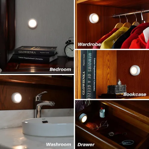 Miniatura 7 de STAR-SPANGLED Paquete de 6 luces con sensor de movimiento de 2.8 pulgadas para interiores, funciona con pilas AAA, luz LED para pegar en escaleras
