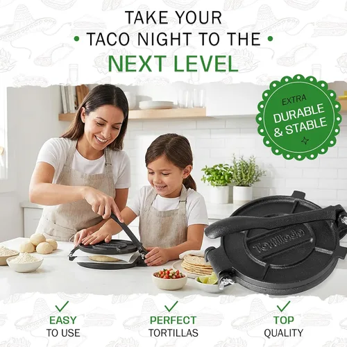 Miniatura 3 de Tortillada – Prensa para tortillas premium de hierro fundido con libro electrónico de recetas (25 cm)