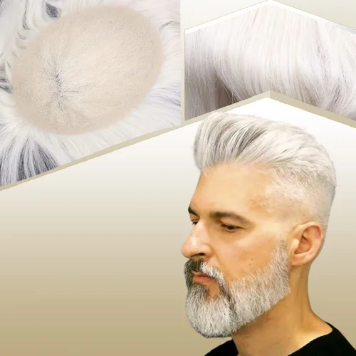 Miniatura 10 de Tupé de cabello humano europeo para hombres, suave encaje suizo completo, sistema de reemplazo de cabello, extensiones de cabello de 10 x 8 1B