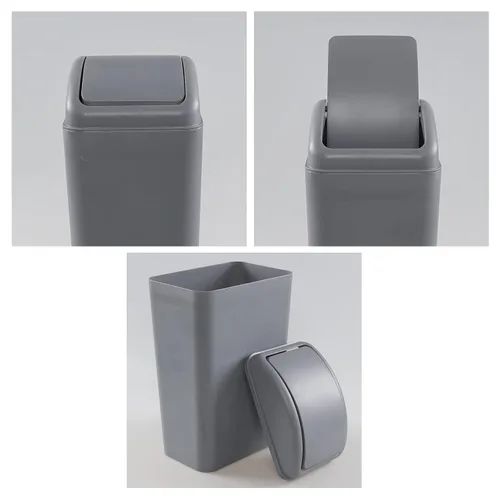 Miniatura 2 de Cubo de basura de plástico con tapa giratoria, cubo de basura de 14 litros, 1 paquete (gris)