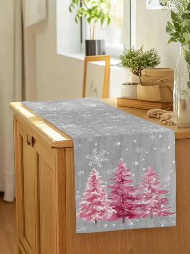 Miniatura 6 de Camino de mesa de Navidad de otoño de 90 pulgadas de largo, árbol de Navidad, fondo gris, duradero, lavable, camino de mesa de cocina para Árbol