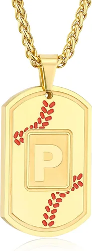 Miniatura 75 de Fervia Graduation Gifts - Baseball Initial Necklace for Men Dog Tag Stainless Steel Letter Pendant Sport Baseball Athletes Jewelry Christmas