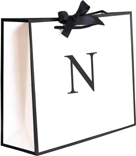 Miniatura 17 de QLSKO - Bolsa de regalo inicial con lazo de cinta, bolsa de papel horizontal personalizada, bolsa de regalo con monograma para cumpleaños