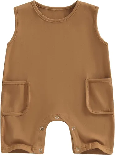 Miniatura 14 de Mameluco unisex de manga corta para bebé recién nacido, con botones, de una pieza, ropa de color sólido