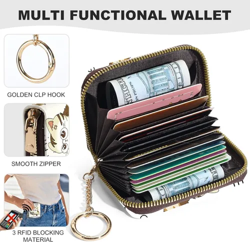 Miniatura 2 de Tarjetero de crédito para mujer, pequeña cartera RFID con cierre de llavero, bonita cartera de piel sintética, carteras para tarjetas de crédito