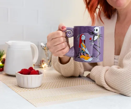Miniatura 6 de Nightmare Before Christmas Disney The Jack & Sally - Taza de cerámica con mango en espiral, sin BPA, para bebidas, artículos esenciales