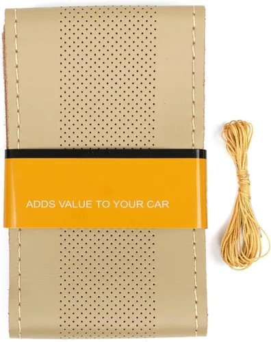 AUTOXBERT Funda de volante de 38cm/15 pulgadas de piel auténtica para coser a mano, estilo DIY, con hilo y agujas, se ajusta para VW Ford Nissan Kia