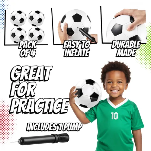 Miniatura 2 de PlayBolt Black & White Soccer Balls - Sizes 2, 3, 4, 5 for Kids, Toddlers & Adults - Pack of 1 or 4 with Pump