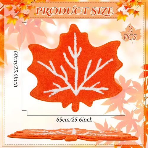Miniatura 3 de Cindeer Tapete de baño de otoño, tapete para el día de Acción de Gracias, decoración de hojas de arce, tapete de cocina de otoño, tapete Naranja