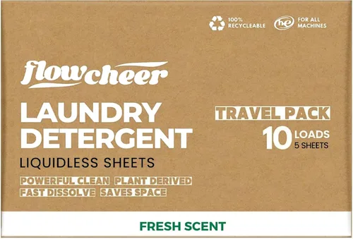 Miniatura 7 de Flowcheer Paquete de viaje de hojas de detergente para ropa, 5 hojas, 10 cargas, perfumadas a lavanda, detergente de viaje, camping, viajes, sin
