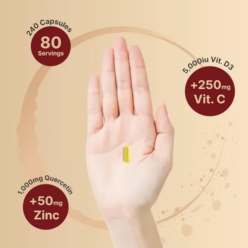 Miniatura 4 de NatureBell Zinc y Quercetina con Vitamina C y D3, 240 Cápsulas Quercetina 1,000mg + Zinc 50mg + Vitamina C 250mg + Vitamina D3 5,000 UI Soporte