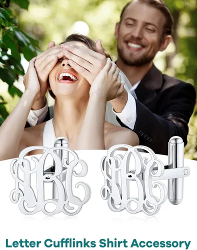 Miniatura 2 de Supcare Gemelos para hombre, gemelos personalizados para fotosiniciales para hombres, papá, padre, novio, marido, joyería de boda