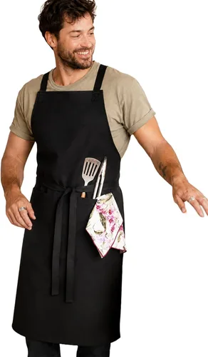Miniatura 18 de Delantal de cocina 100% algodón con 2 bolsillos, delantal de chef ajustable para cocinar, hornear barbacoa, delantal unisex