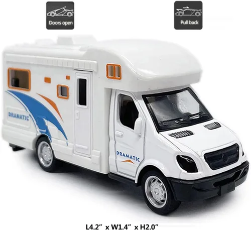 Miniatura 5 de Mini juguete de autocaravana camper RV para niños, modelo de aleación con tracción hacia atrás, vehículo recreativo con aventura, con muebles, techo