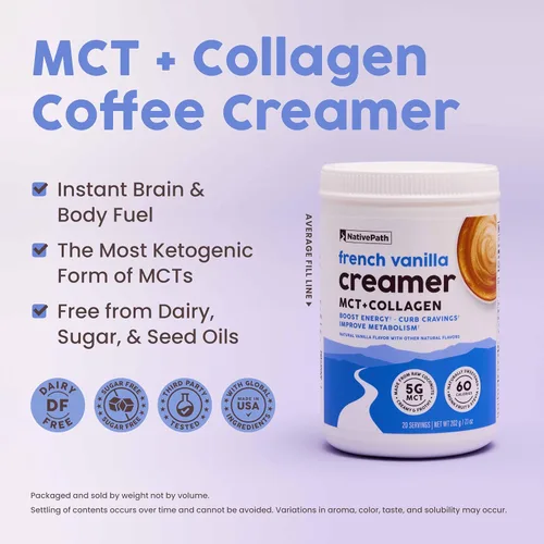 Miniatura 3 de NativePath Crema de café keto de vainilla francesa – Colágeno y aceite MCT en polvo, sin azúcar, sin lácteos – Alimentado con pasto, endulzado