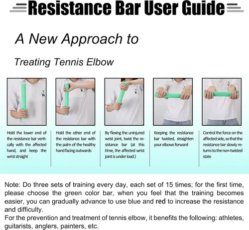 Miniatura 7 de Barra Fortalecedora de Terapia Flex para Codo de Tenista, Codo de Golfista, Tendinitis - Barra de Resistencia de Terapia Física para Alivio del Azul
