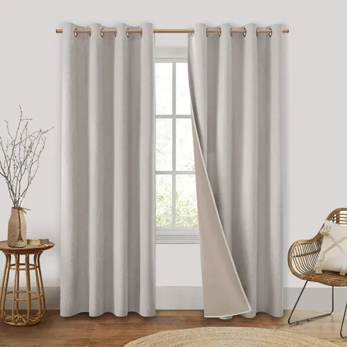 Miniatura 18 de Homeideas Cortinas Rosa Claro 100% Opacas de 84 Pulgadas de Largo, Gruesas Cortinas de Lino Sintético/Mezcla de Lino Texturizadas, Lindas Cortinas