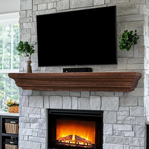 Miniatura 18 de Estantería rústica para chimenea, estante flotante de madera de 48 pulgadas para sobre chimenea, chimenea montada en la pared, estantes flotantes