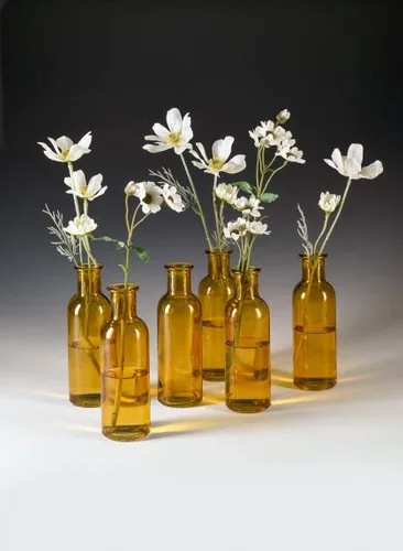 Miniatura 7 de Serene Spaces Living Juego de 6 jarrones grandes de color ámbar, frascos de boticario, botellas de vidrio decorativas, centro de mesa para recepción