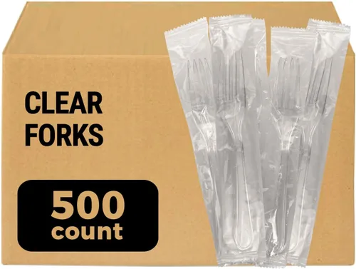 Miniatura 11 de [200 unidades] Juego de 2 tenedores y cucharas de plástico transparente resistentes envueltos individualmente, 100 tenedores y 100 cucharas