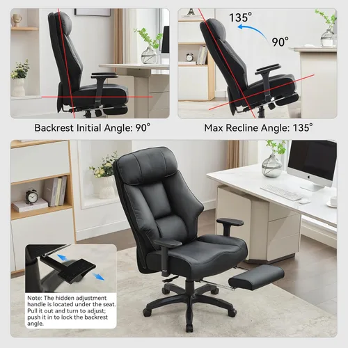Miniatura 4 de DJ·Wang Silla de oficina grande y alta de 400 libras con reposapiés, silla de oficina ejecutiva de respaldo alto con cojín de resorte extragrueso