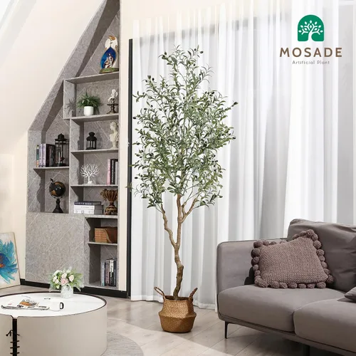 Miniatura 8 de MOSADE Árbol de olivo artificial de 7 pies de planta de seda de olivo artificial y canasta de hierba marina hecha a mano, árbol de seda topiario