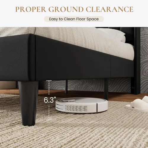 Miniatura 8 de SHA CERLIN - Base de cama Queen con estación de carga y luces LED, cama moderna de plataforma de terciopelo con cabecero tapizado geométrico,