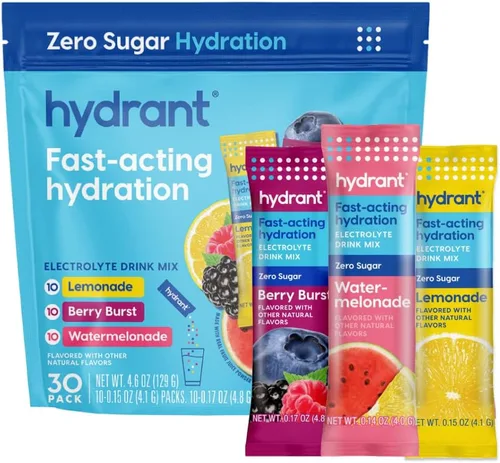 Hydrant Hydrate Zero Sugar, paquetes individuales de electrolitos en polvo de hidratación con cero azúcar y electrolitos para una hidratación rápida