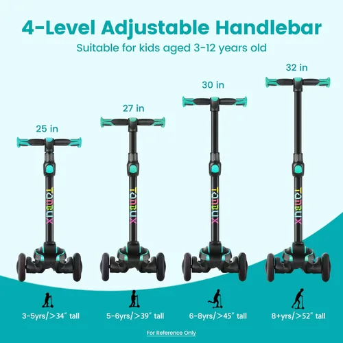 Miniatura 2 de TONBUX Patinete para niños de 3 a 12 años, patinete para niños pequeños con 4 alturas ajustables, patinete de 3 ruedas con luces, diseño de Verde