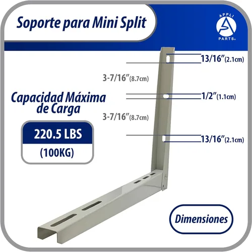 Miniatura 2 de Appli Parts Soporte para montaje en pared de Unidad Condensadora Externa de Mini Split hasta 150kg modelo APAB-2160 incluye kit de fijación, pernos