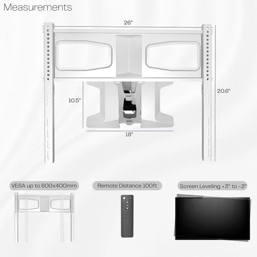 Miniatura 3 de VIVO Soporte motorizado para TV de chimenea de pared para pantallas de 37 a 70 pulgadas hasta 77 libras, soporte de repisa de chimenea eléctrico