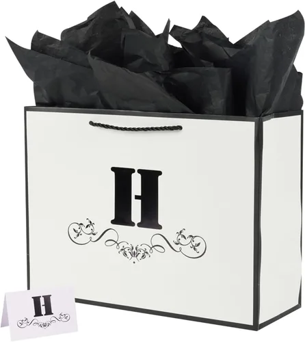 Miniatura 23 de ysmile Bolsa de regalo de letras con papel de seda para hombres, bolsa grande de 12 pulgadas, color blanco y negro, para cumpleaños, aniversario