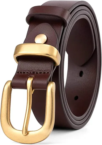Miniatura 52 de Cinturones para mujer para jeans de 1.1 pulgadas de ancho, cinturones para vestidos de cuero de grano completo con hebilla dorada, caja de regalo