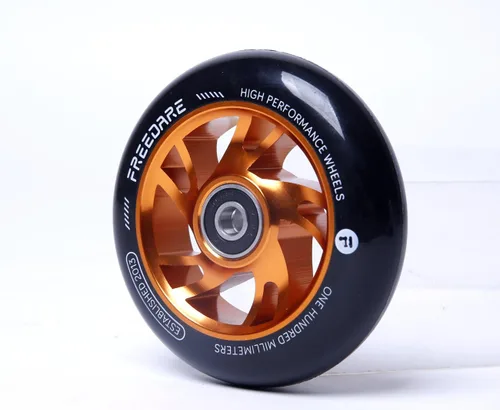 Miniatura 3 de FREEDARE - Par de ruedas de repuesto para scooter de acrobacias Pro de 3.937 in, 2 piezas con rodamientos ABEC naranja dorada