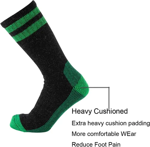Miniatura 3 de Cerebro Calcetines de lana merino para hombre, calcetines acolchados a media pantorrilla que absorben la humedad, calcetines de senderismo