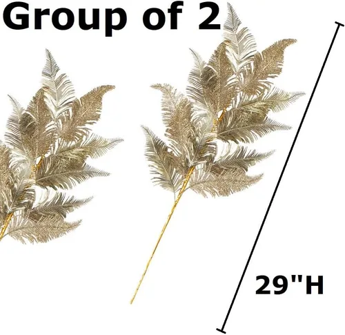 Miniatura 2 de Factory Direct Craft Grupo de 2 helechos artificiales dorados con purpurina para arreglos florales y decoración navideña, 29 pulgadas de alto