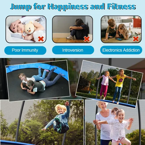 Miniatura 8 de Giantex Trampolín para niños, cama elástica grande para exteriores aprobada por ASTM con red, escalera, marco de acero galvanizado a prueba de Azul