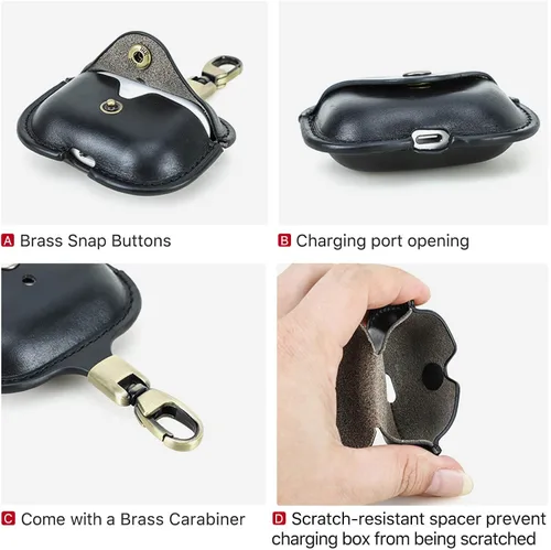 Miniatura 5 de Funda de cuero de repuesto Hiram para Airpods Pro 3 2025, Funda de viaje portátil de cuero vegetal adobado compatible con Airpods Pro 3, Fundas