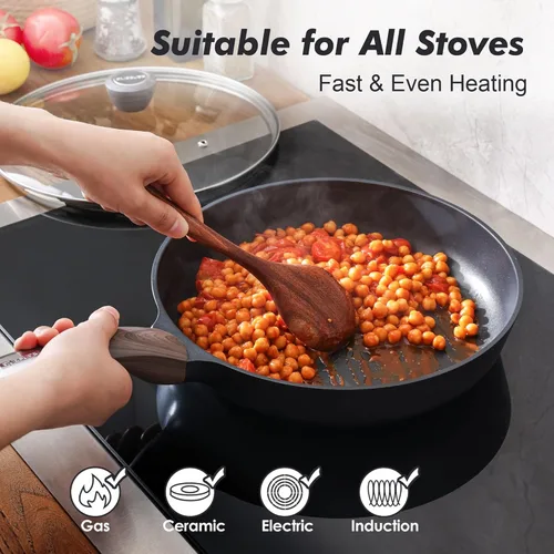 Miniatura 3 de SENSARTE Sartén Antiadherente con Tapa de 9.5 Pulgadas, Sartén para Tortillas sin Pegamento, Cocina Saludable, Sartén de Chef con Cubierta, Libre