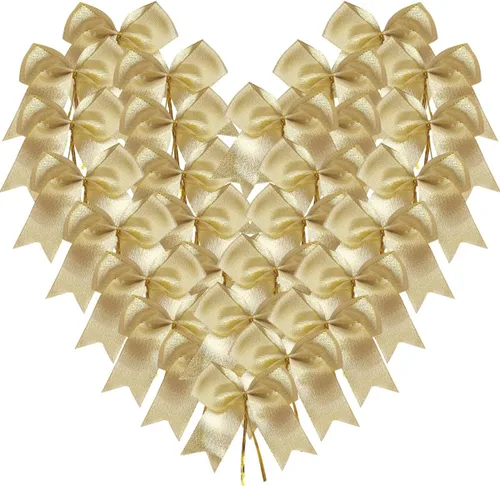 36 piezas lazos dorados metálicos de 4-1/2 pulgadas con ataduras giratorias para envolver regalos, embalaje, decoración navideña (4.5", W.Gold)
