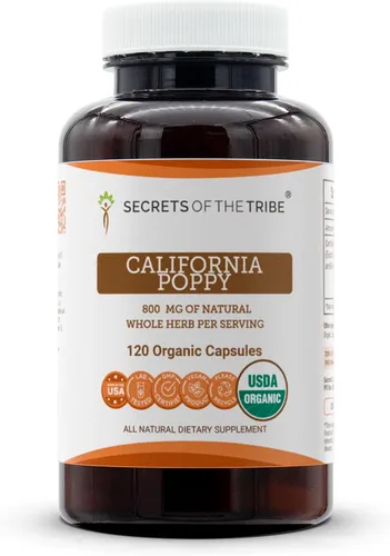 Miniatura 7 de Secrets of the Tribe California Poppy USDA Organic 60 cápsulas Fabricado con cápsulas vegetarianas y amapola orgánica certificada de California