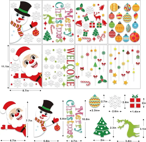 Miniatura 3 de KIMOBER 150 piezas de calcomanías de Navidad para ventana, muñeco de nieve de Papá Noel, bolas de Navidad, decoración de vidrio para suministros