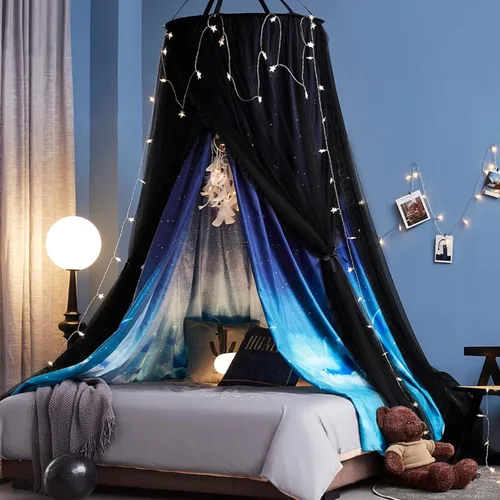 Miniatura 10 de Kertnic Hermosa mosquitera Aurora impresa para niñas y adultos, cortina de cama decorativa y acogedora, dosel de mosquitera de encaje lujosa