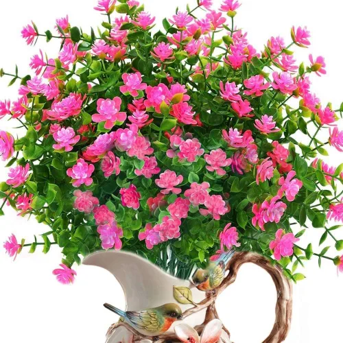 8 paquetes de flores artificiales para exteriores, mamás falsas resistentes a los rayos UV, plantas de plástico para interiores y exteriores,