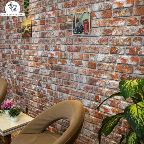 Miniatura 3 de Dundee Deco Paneles de pared 3D de ladrillo sintético, revestimiento de pared con aspecto de piedra roja, gris y marrón, espuma de poliestireno