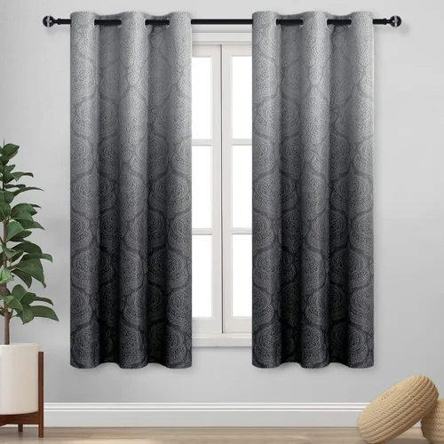 Miniatura 40 de DWCN - Cortinas blackout para dormitorio, diseño de damasco con aislamiento térmico y ojales, para sala de estar, juego de 2 paneles de cortina Gris