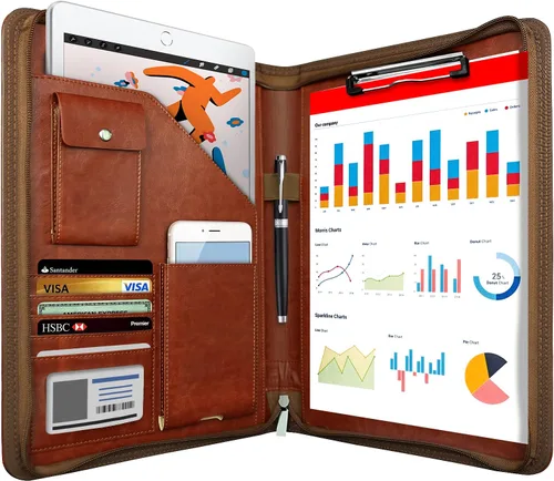 Miniatura 9 de Organizador de Portafolio con Cremallera, WRIYES Portafolio de Cuero con Carpeta de 3 Anillas, Carpeta Profesional de Negocios, Organizador